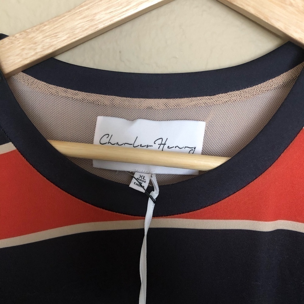 NWT Charles Henry Stripe Belted Asymmetrical dress - Picture 3 of 3